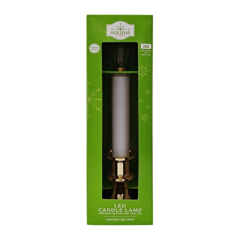 Battery-Operated LED Flameless Christmas Candle with Gold Base, Holiday Time